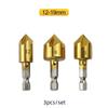 3/6Pcs Hexagonal Handle Titanium Plated Five Edge Chamfering Knife Countersunk Drill 6-19Mm Woodworking Spot Facer Tool Set