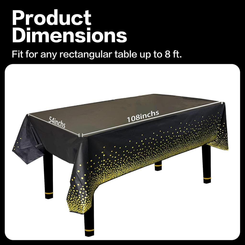 Cloth Disposable 6 Pack, 54 x 108 Inch Table Cloths, Party, Picnic, Wedding, Decorative Tablecloths, Rectangle, Plastic Cover, Leakproof & Sturdy