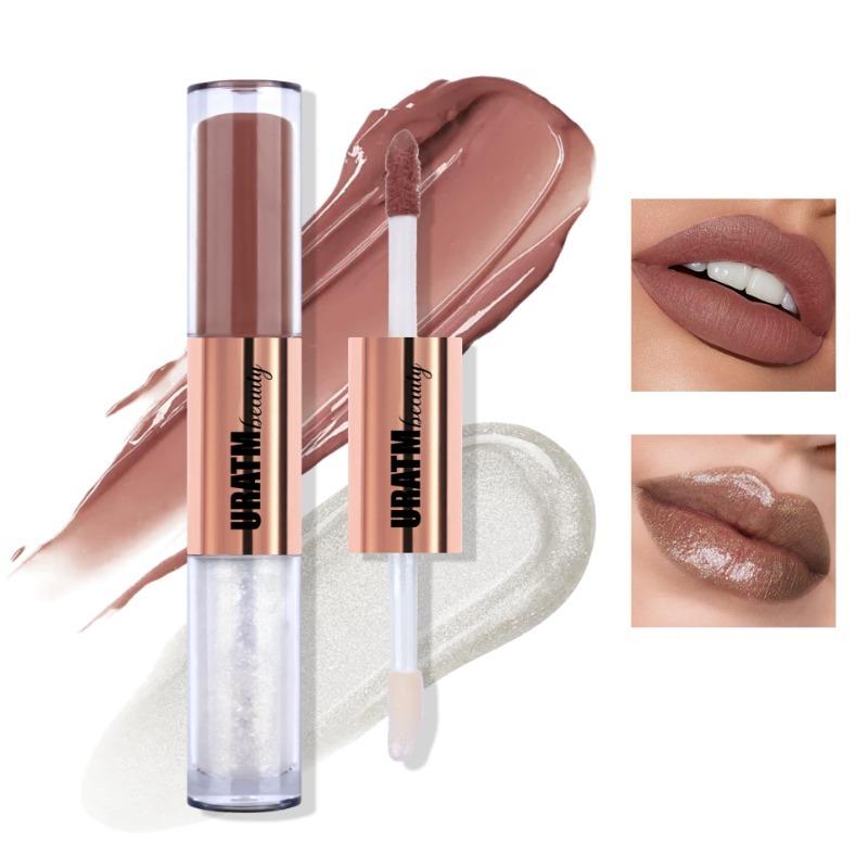 Double Head Lip Glaze Matt Überlappender Pearl Shine Lip Gloss Langanhaltender Lip Glaze Hochpigmentierter Lippenstift Geschenk für Frauen