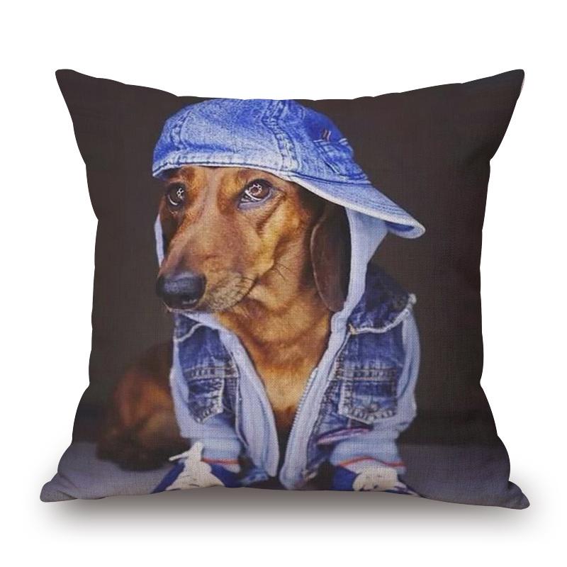 Fundas de Cojín para Perro Dachshund Pintura de Perro Salchicha Algodón Lino Fundas de Almohada Decorativas Dormitorio Sofá Decoración del Hogar 45X45cm