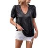 Women T-shirt V-Neck Short Sleeve Shiny Sequins Tee Shirt Loose Fit Summer Sexy Tops Holidays Parties Wear