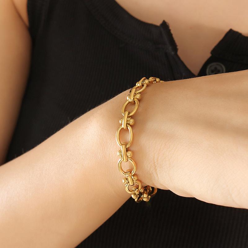 Pulsera Brazalete de Cadenas Ovaladas Gruesas de Acero Inoxidable para Mujer Chapado en Oro de 18K Impermeable No se Deslustra Pulseras Brazaletes de Mano para Mujer