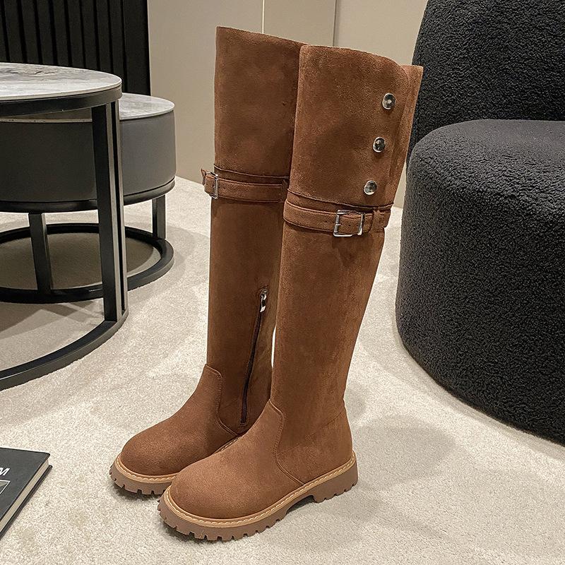 Thick-soled knee-length boots for women's 2025 new autumn and winter suede two-wear versatile tall tube velvet long women's boots