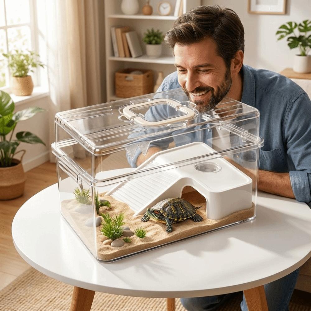 Transparent Reptile Terrarium Breathable Turtle Basking Platform Crab Tank Hermit Crab