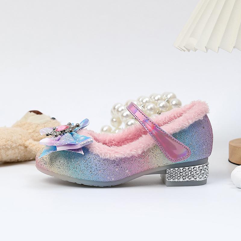 Kristall Prinzessin High Heels: Winter-Fleece gefütterte Schuhe für Mädchen mit Schleifen-Design