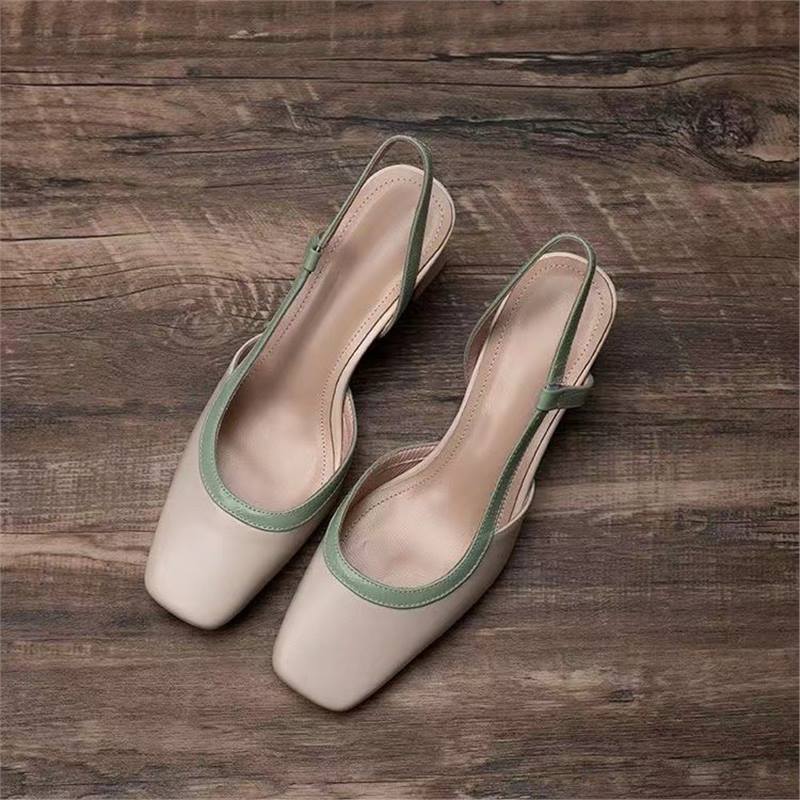 In the summer of 2024, the new French style bag head square head high-heeled women's shoes fashion thick heel one-word buckle belt sandals women