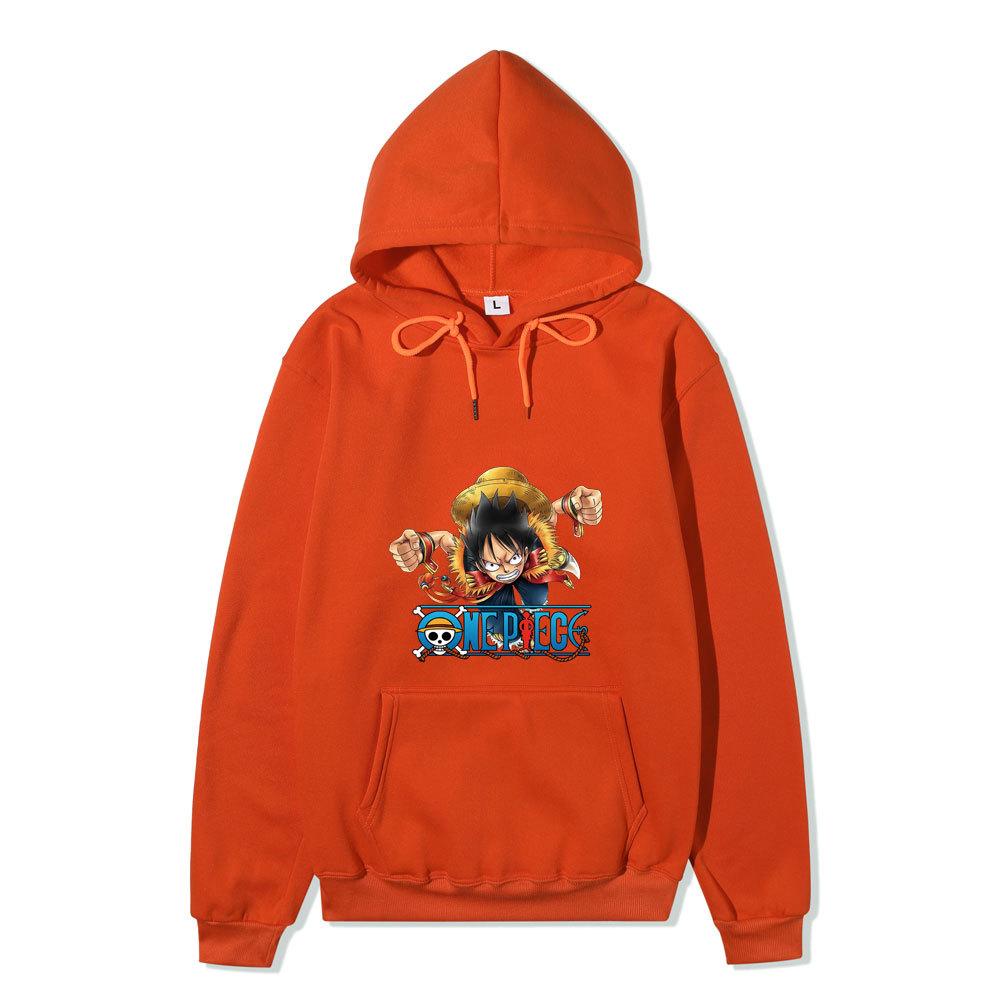 One Piece Monkey D. Luffy Hoodie, Anime Character Printed Pullover Hooded Sweatshirt Casual Long Sleeve Hoodie