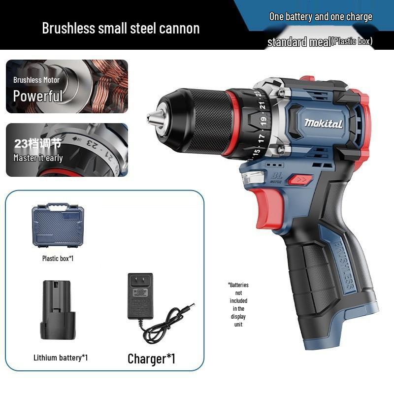 Brushless Electric Drill & Screwdriver with Double Speed & Lithium Battery