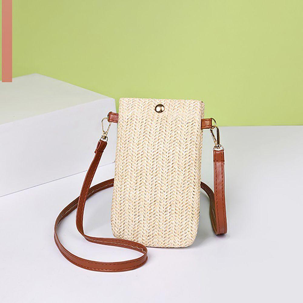 Fashion Summer Bohemia Ladies Straw Messenger Bag Crossbody Bag Single Shoulder Phone Pocket