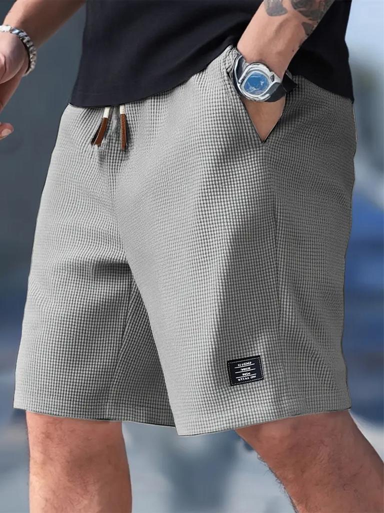 Men's Textured Casual Shorts with Drawstring Waist, Lightweight Polyester Fabric, Pockets for Casual Wear, Beach or Outdoor Activities
