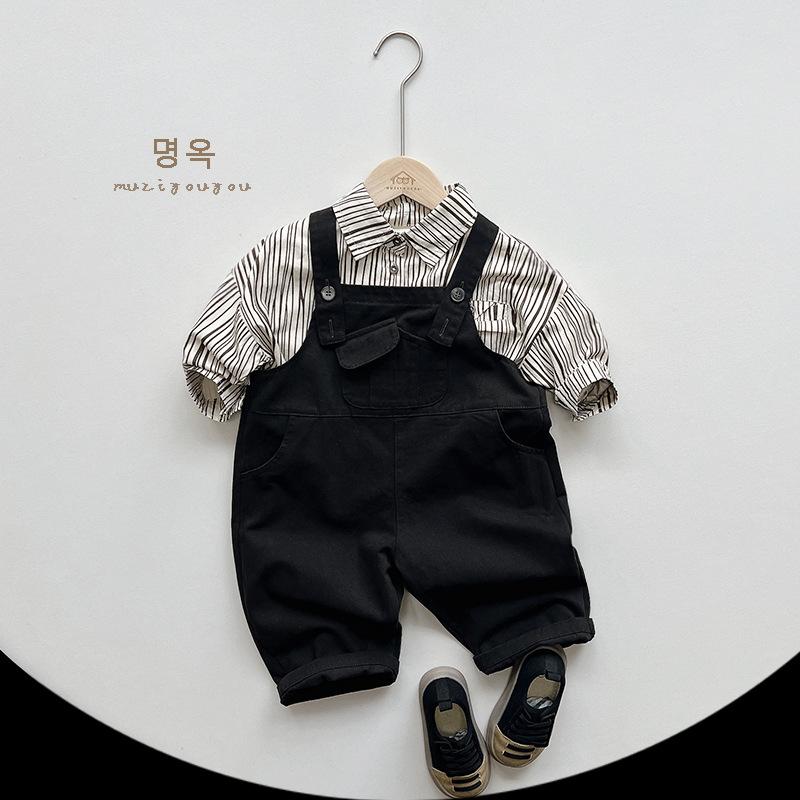 Kids Casual Solid High Waist Suspender Long Pants For Toddler Boys And Girls