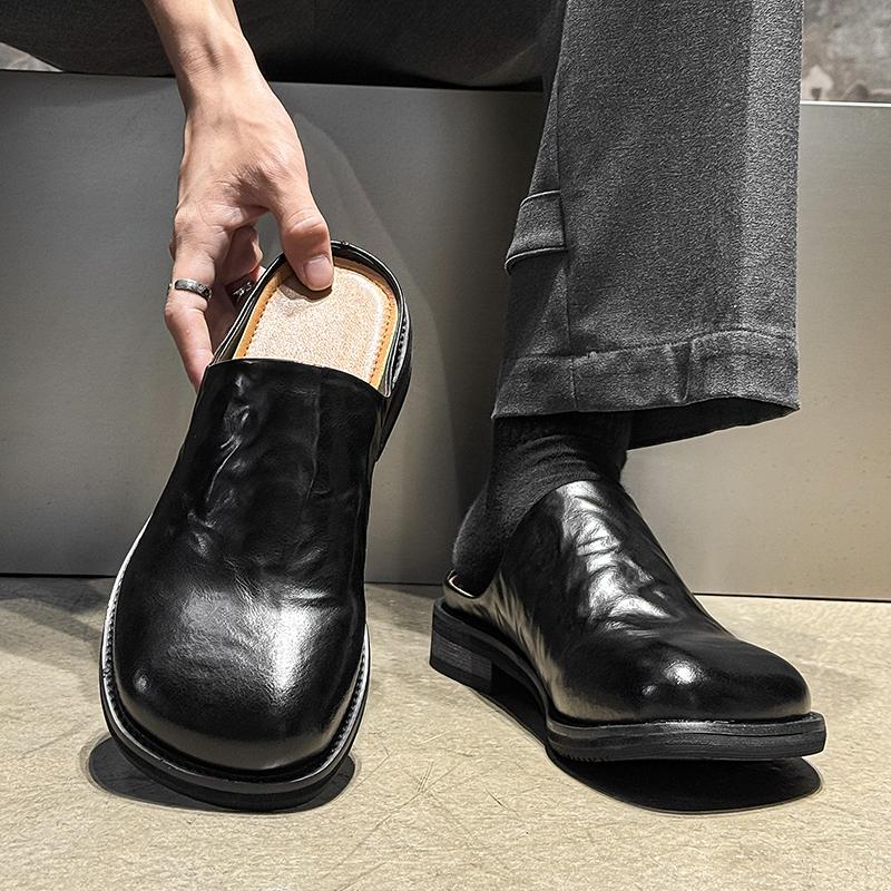Leren Halfschoenen voor Mannen Mules Grote Maat 45 46 Semi-Drag Loafers Pantoffels Open Achterkant Casual Schoenen Slides Sandal Slip-On Platte Schoenen