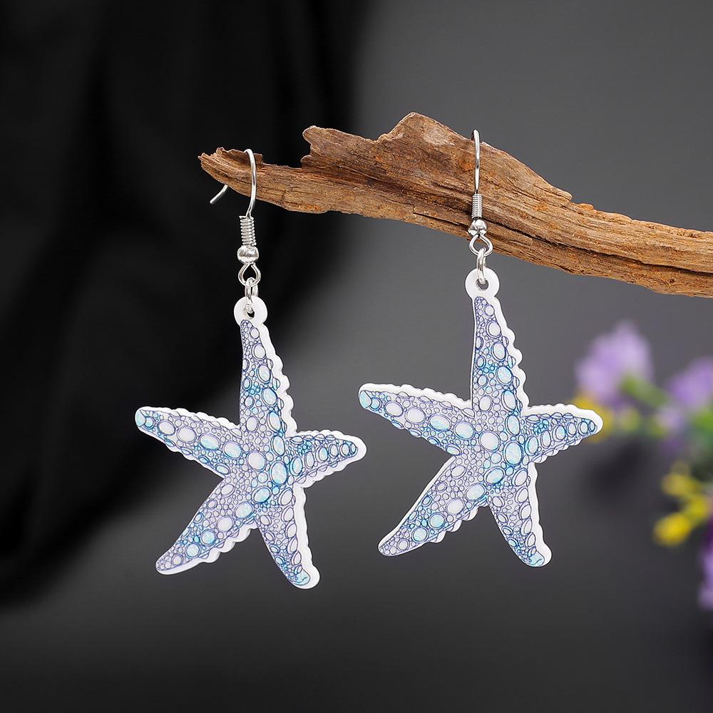 Women's Asymmetrical Starfish Acrylic Earrings - European & American Summer Beach Style