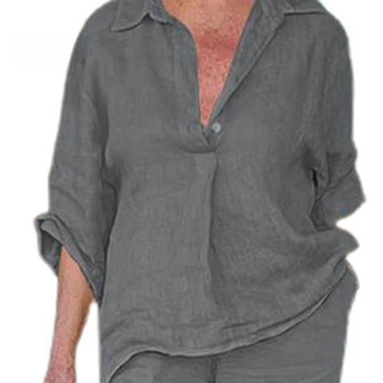 2Pcs/Set Classic 3/4 Sleeve Anti-pilling Casual Outfit Women Shirt Top Loose Long Pants Set Daily Garment