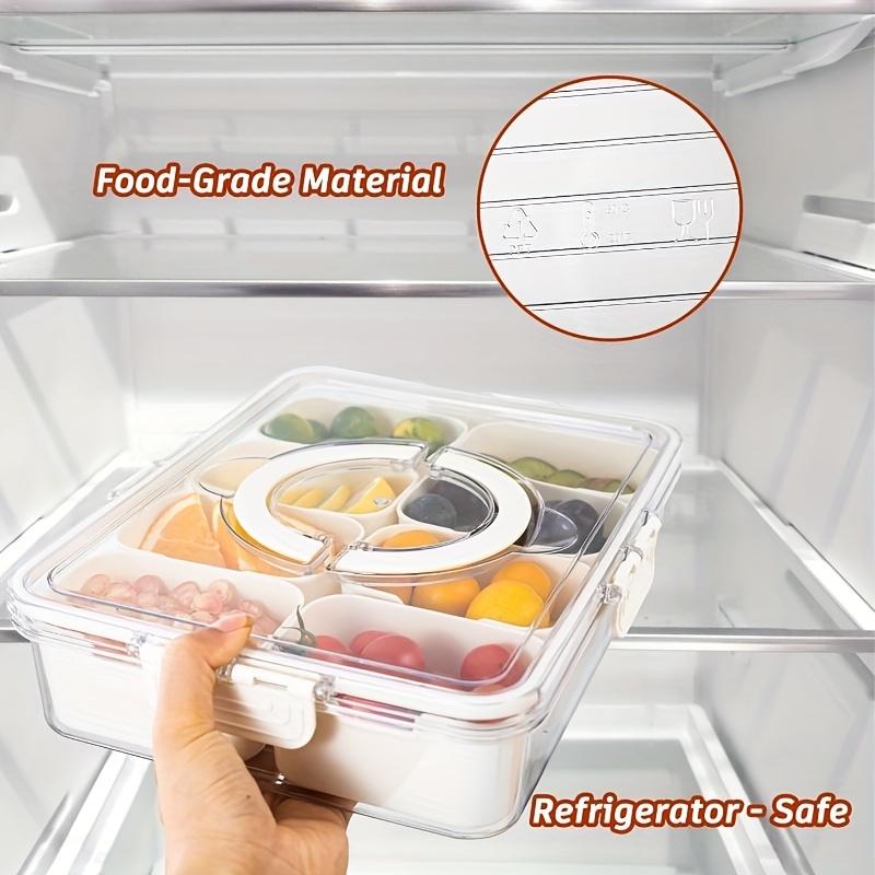 Portable Sectioned Snack Tray. Four-sided Snap-lock with a Sealed Lid. Suitable for Refrigerator and Kitchen Food Storage and Organization