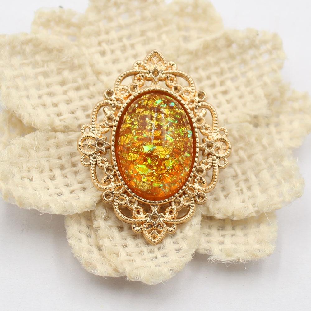 Gold 10 piece set 27 * 33mm flat back oval glitter resin flower plate DIY clothing hair accessories bow flower accessories