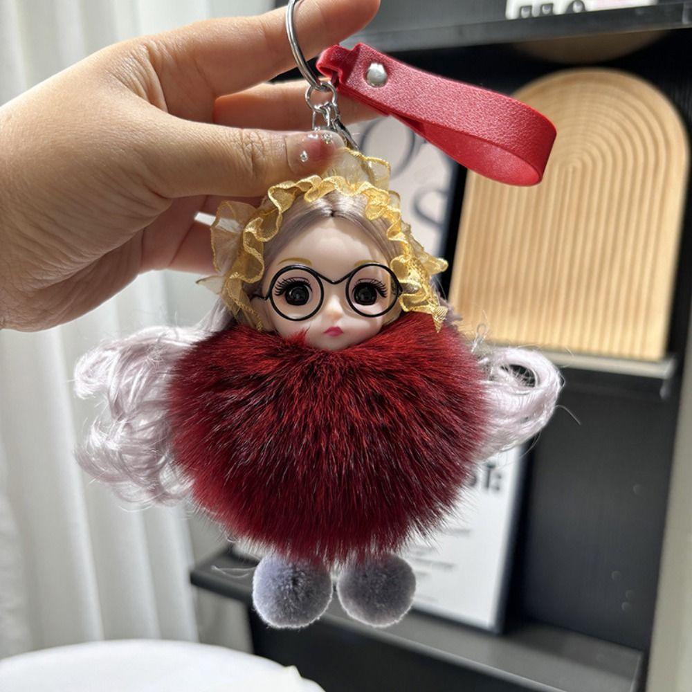 Hairball Pompom Sleeping Baby Keychain Kawaii Fluffy Toys INS Plush Dolls Pendant Children
