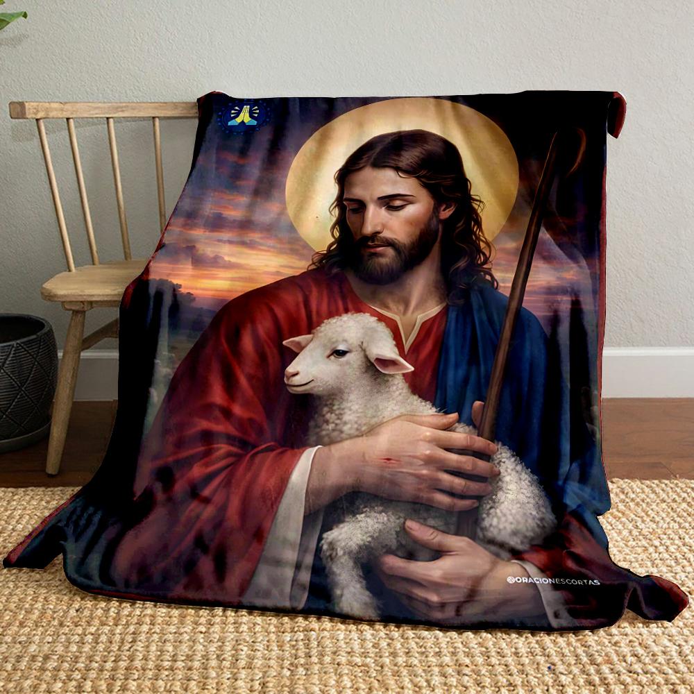 Religious Art: Shepherd with Lamb BlanketFlannel Blanket for Bedroom, Living Room, Sofa, and Nap