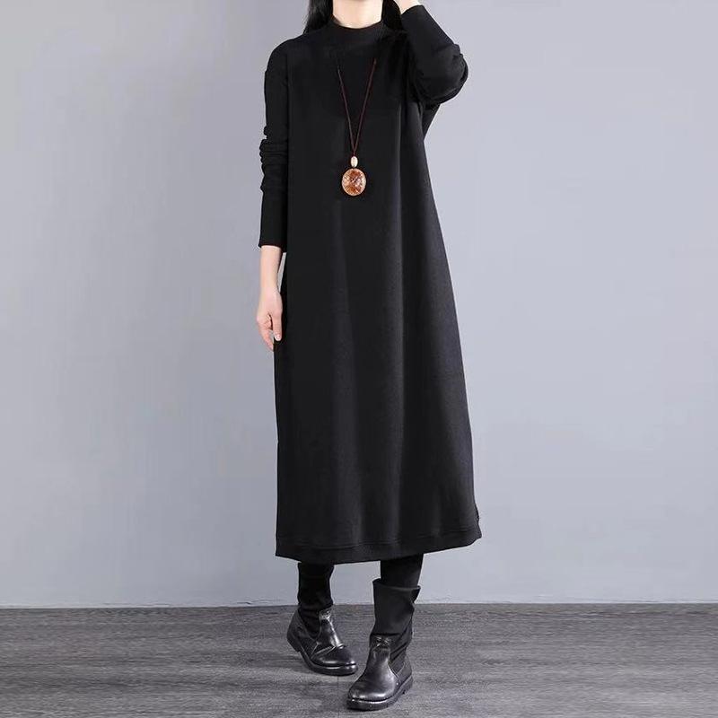 Dress Winter Long Plus Velvet Thick Knitted Sweater Skirt Over The Knee Retro Loose Large Size Bottoming Warm Long Skirt