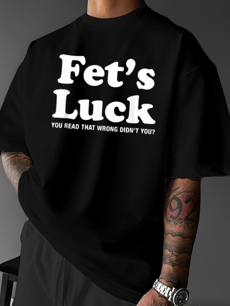 New Mens Springsummer Fets Luck Letter Pattern Printed Cotton Tshirt Fashionable Casual Short Sleeved Round Neck Tshirt