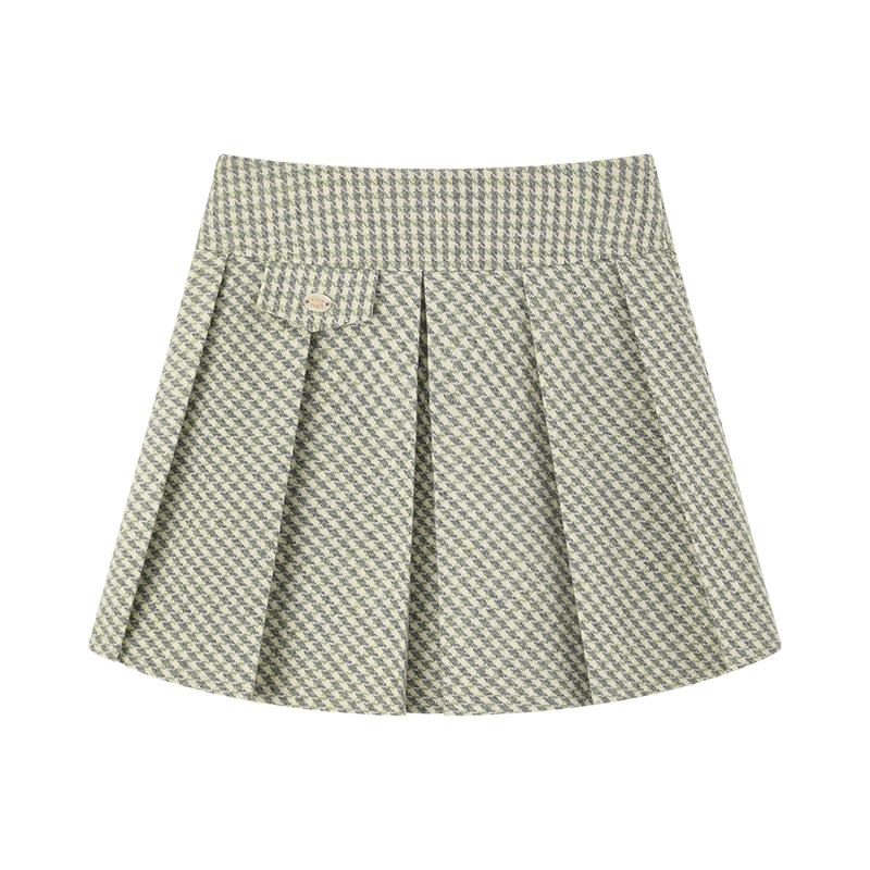 ELLE KIDS Girls' Houndstooth Pleated High-Waist Skirt