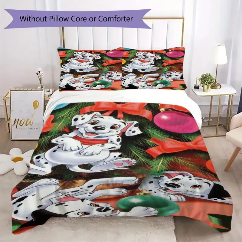 Dalmatian Puppies 3PCS Bedding Set, Duvet Cover with Pillowcases, No Comforter, Cute Cartoon Dogs in Red Umbrella Bed Linen 135x200cm