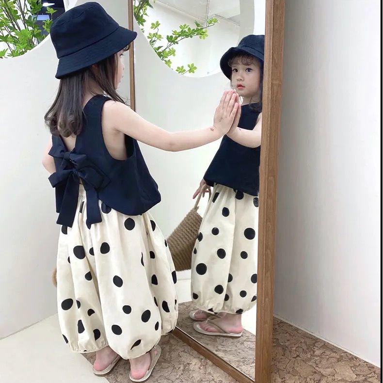 Children's Suit Summer Wear Thin Girls Butterfly Dew Back Vest Sleeveless Casual Pants Lantern Pants Wide Leg Pants Korean Two Piece Set
