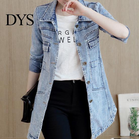 Chaqueta Cuello Solapa Bolsillos con Solapa Denim Encogimiento Ajustado Abrigo Resistente Dobladillo Irregular Largo Mujer Streetwear
