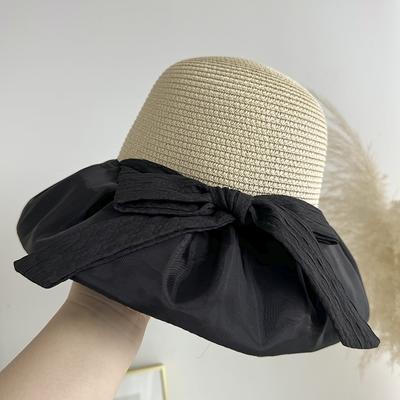 Summer Travel Sunshade Sunscreen Hat Big Eaves UV Protection Versatile Linen Splicing Straw Hat Foldable Bucket Hat