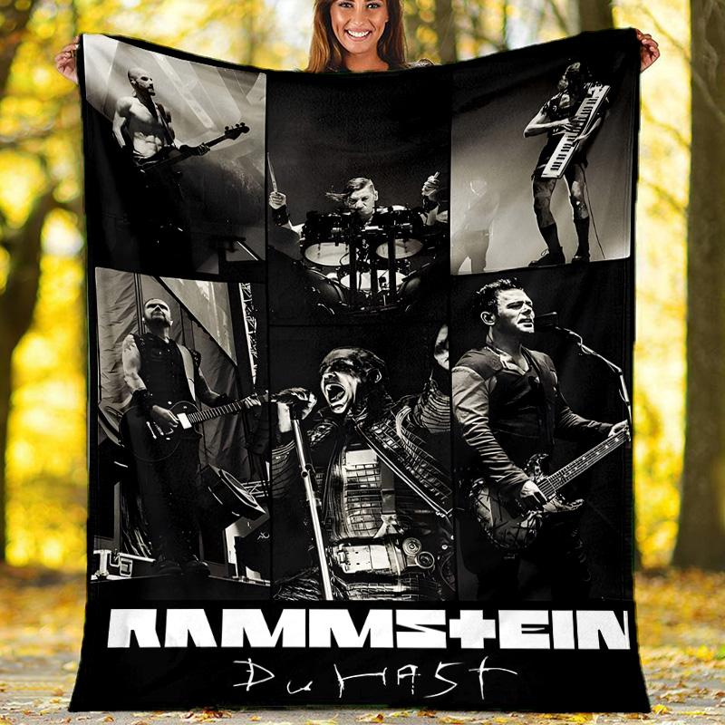 1pc Rammstein3 Theme Blanket - Digital Print, Polyester, Cozy for All Seasons, Perfect for Outdoor, Camping, and Travel