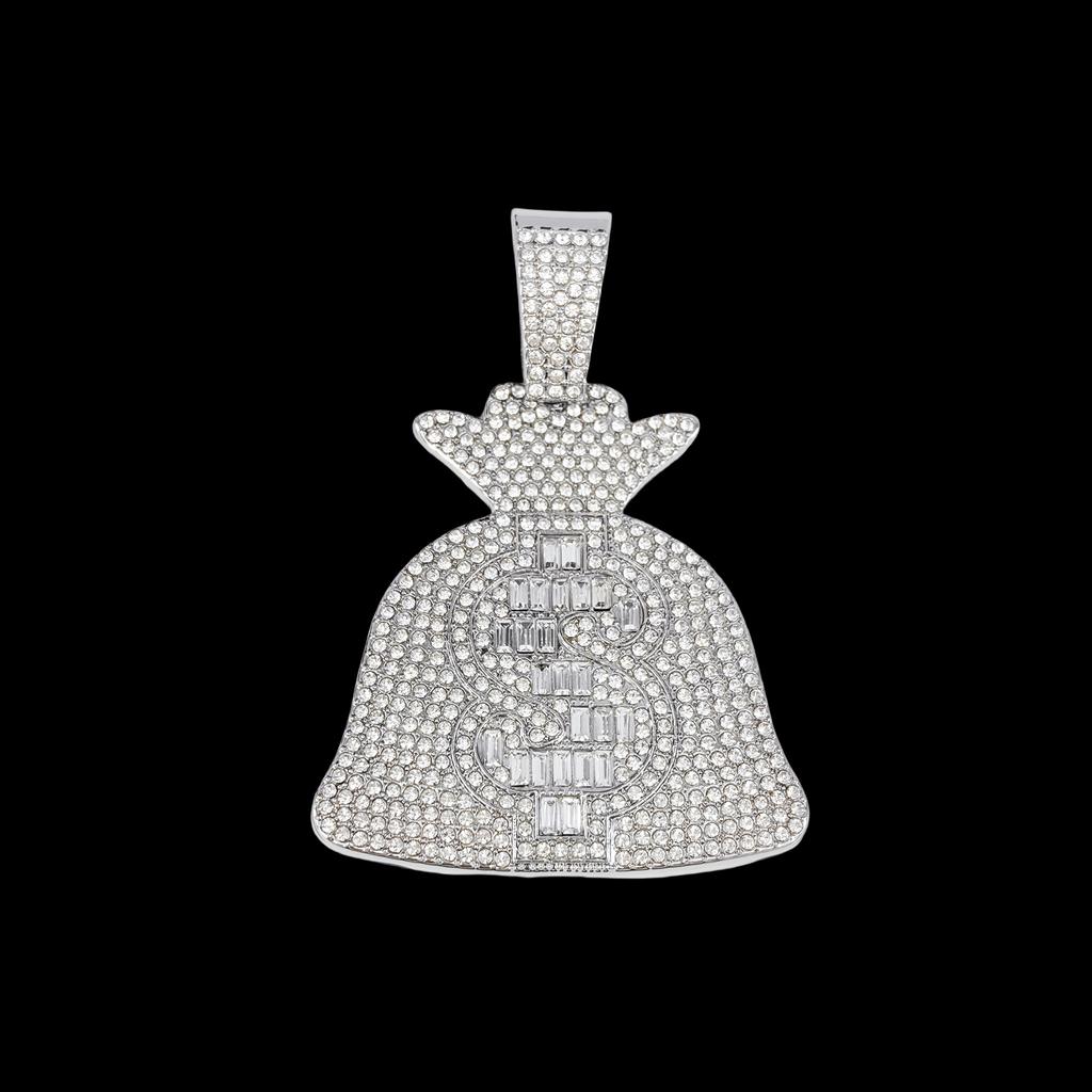 Alloy Necklace Unisex Trendy Large Money Bag Pendant Hip Hop Personality Fashion Rap Inlaid Diamond Jewelry