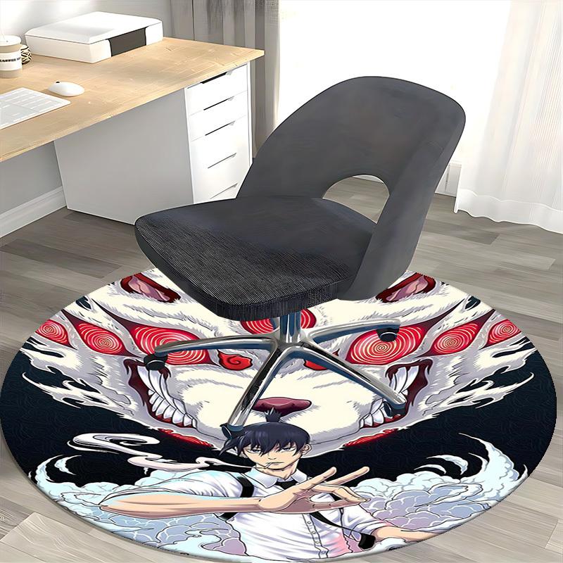 1pc Demon Slayer Tanjiro Kamado Round Carpet - Anime Cartoon Design Office Chair Mat Non-Slip Rug for Home Decor Living