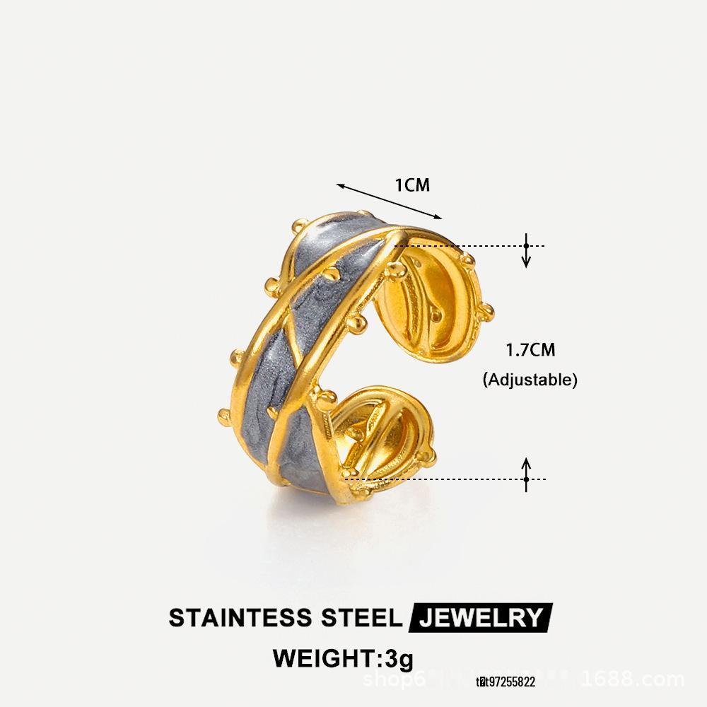 18K Gold & Enamel Titanium Steel Open Ring – Fade-Resistant Design