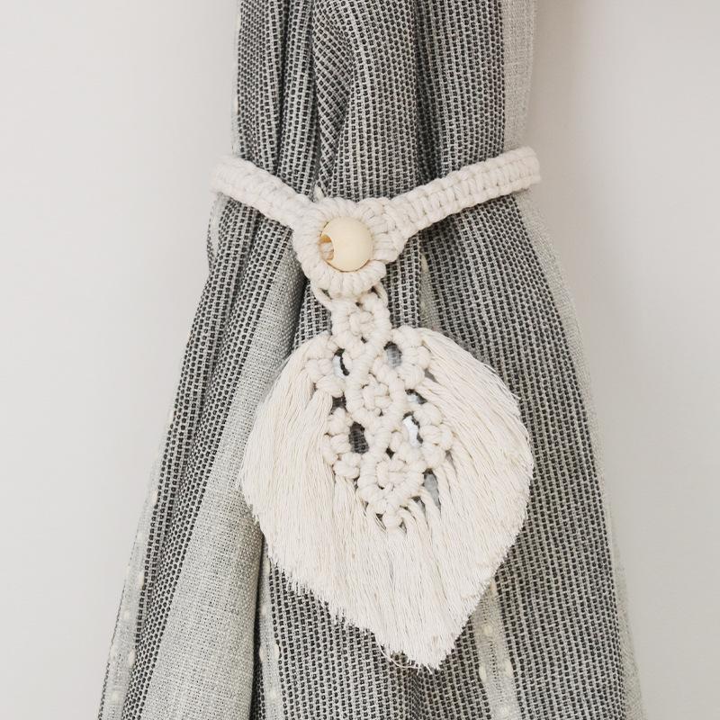 Handmade Braided Cotton Rope Tassel Leaf Curtain Fasteners Bohemian Style Curtain Ties