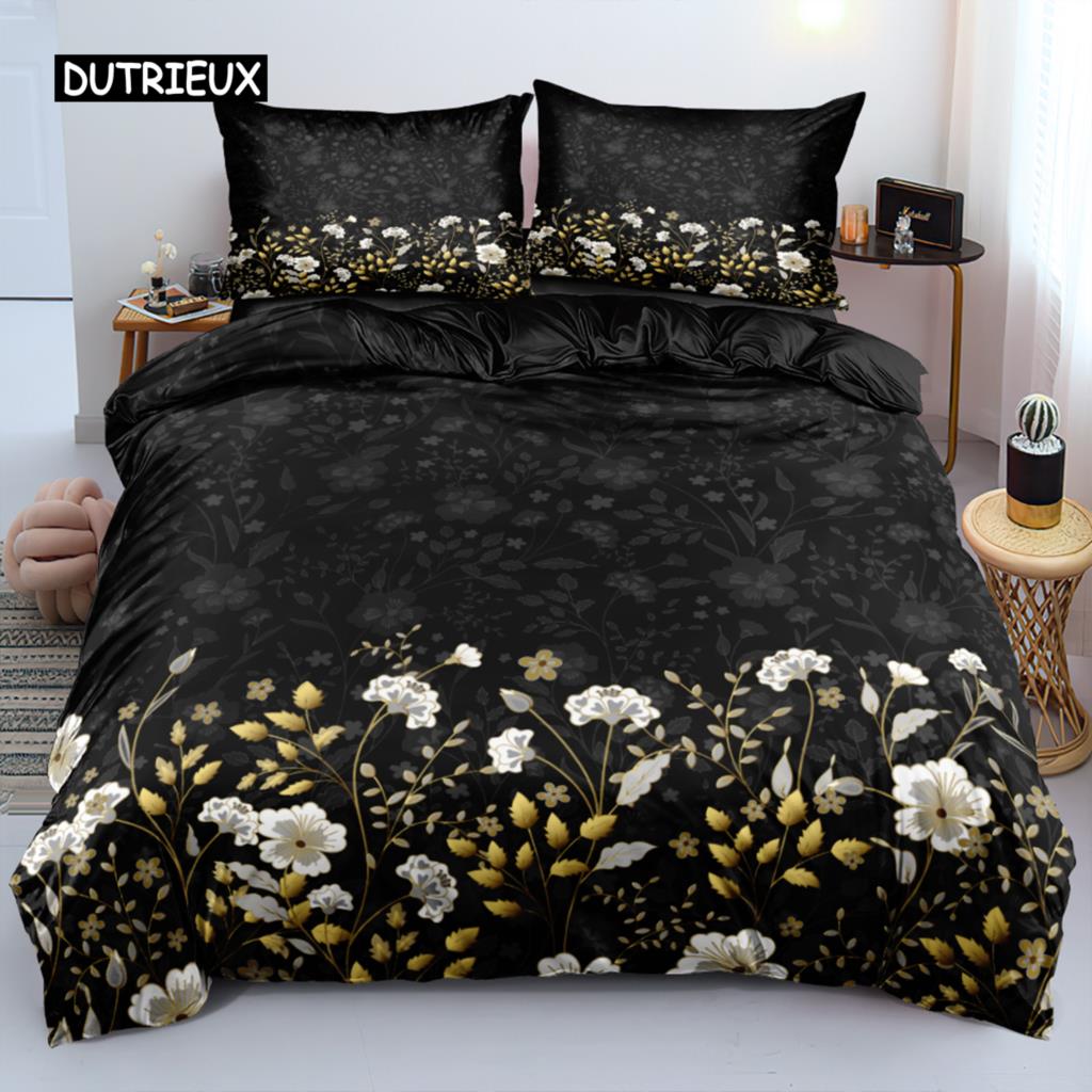 3D design Květiny Soupravy povlaků na přikrývky Ložní prádlo Souprava na přikrývku/přikrývku Povlaky na polštáře 220x240 Velikost Černá Bytový textil