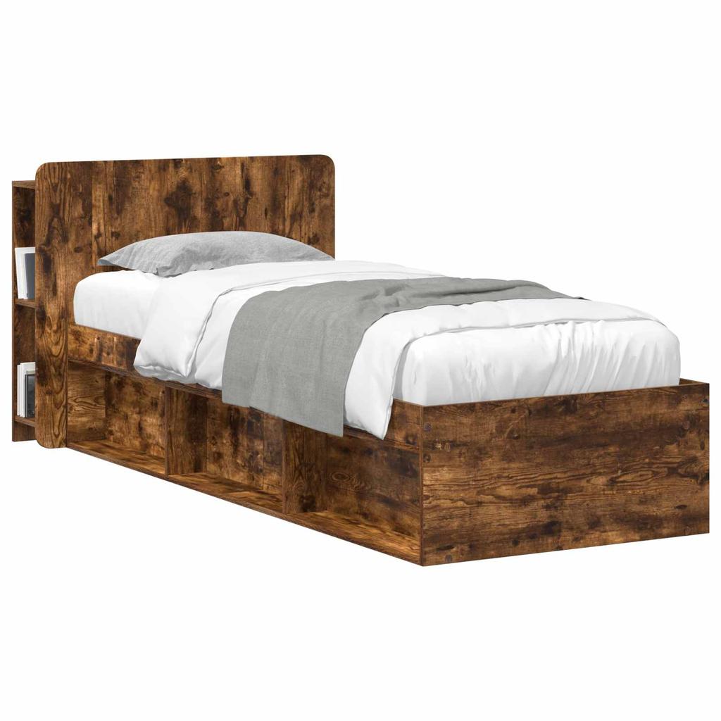 Headboard Cabinet with Storage Smoked Oak Wood Based Material