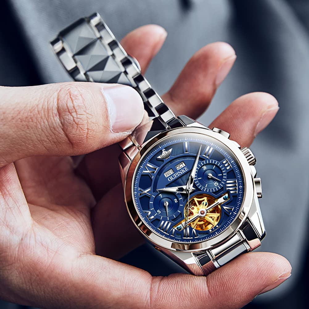 OUPINKE Men's Watch Automatic Mechanical Watch for Men - Easy to Read Dial Waterproof Watch - Calendar Automatic Manual Winding 40MM Hollow Dial