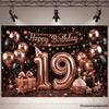 2D Black Rose Gold 19th Birthday Backdrop Shiny Glitter Number 19 Photography Banner