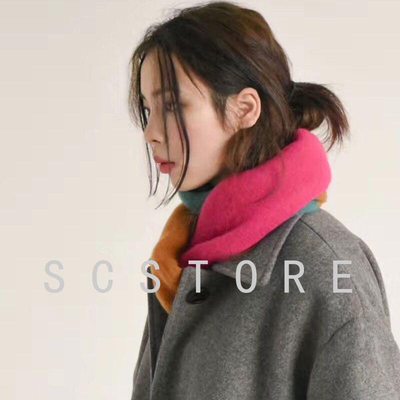 

Autumn Winter Knit Scarf Korean Color Block Wool Scarf Neck Warmer 125*22cm