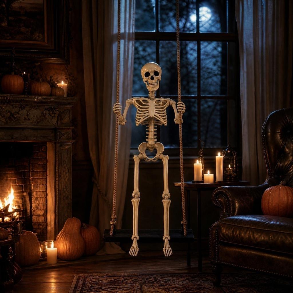 Halloween Skeleton Swing Decoration for Outdoor Yard Porch and House