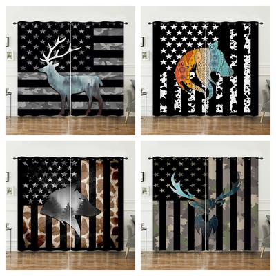 Curtains Stars And Stripes Animals Deer Bear Curtains Bedroom Living Room Blackout Curtains Perforated