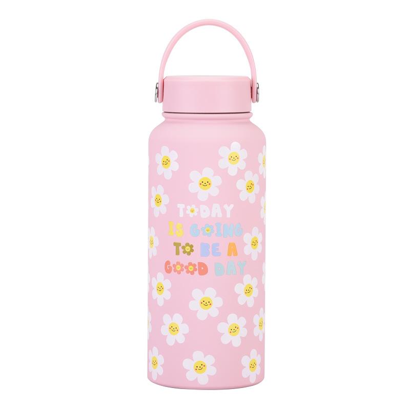 1L Thermos Cup Large Capacity Wide Mouth Portable Vacuum Sports Kettle Outdoor Printing Water Cup Female