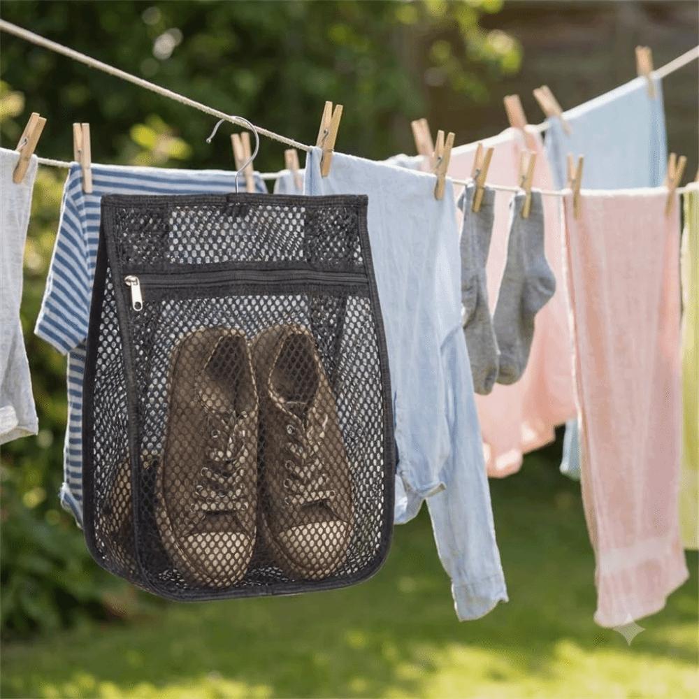 Large Capacity Mesh Clothespin Bag Zipper Closure Clothespin Hanging Bag for Home