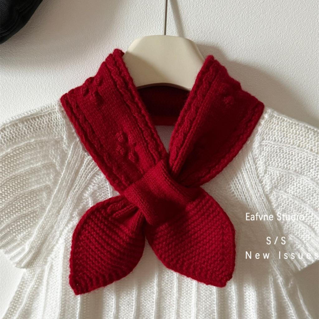 Soft and Waxy Jacquard Short Knitted Parent Child Neck Protection Cross Small Scarf and Scarf To Keep Warm In Autumn and Winter
