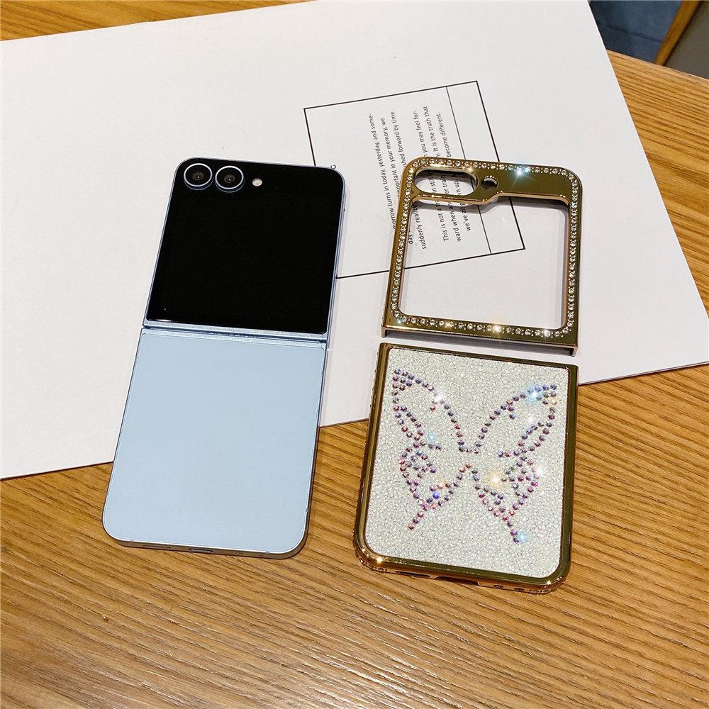 Glitter Bling Diamond Electroplating Phone Case For Samsung Galaxy Z Flip 6 Flip 5 Flip 4 3 Butterfly Bear Leather Cover
