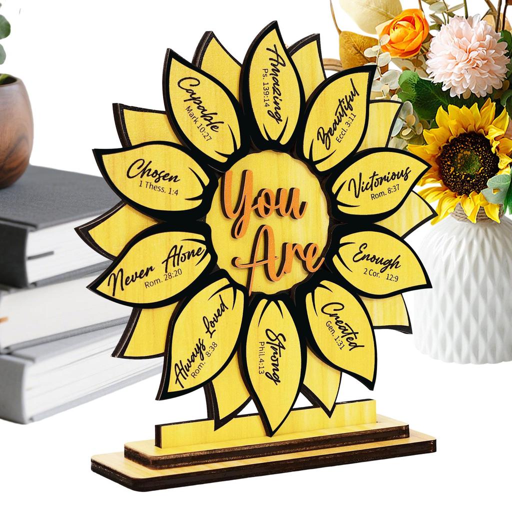 Sunflower-theme Female Gifts Desk Decor Christian Inspirational Favors "Gods Says You Are" Double-layer Wooden Plaque Sign