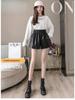 Women's 2023 Autumn/Winter PU Leather A-Line Shorts, High Waist, Loose Fit, Casual Slim Boot Style