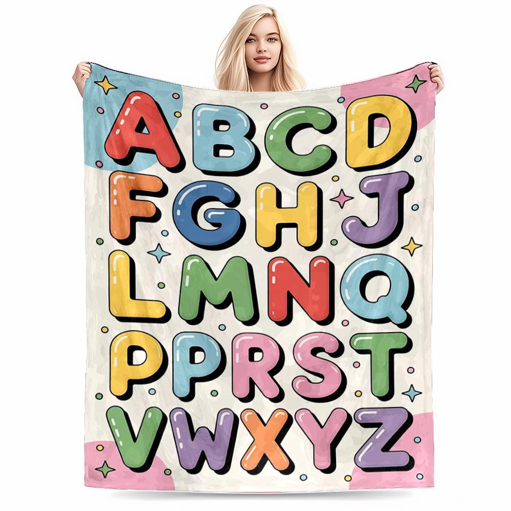 Colorful Alphabet Design Keep Warm for KidsFlannel Blanket for Bedroom, Living Room, Sofa, and Nap