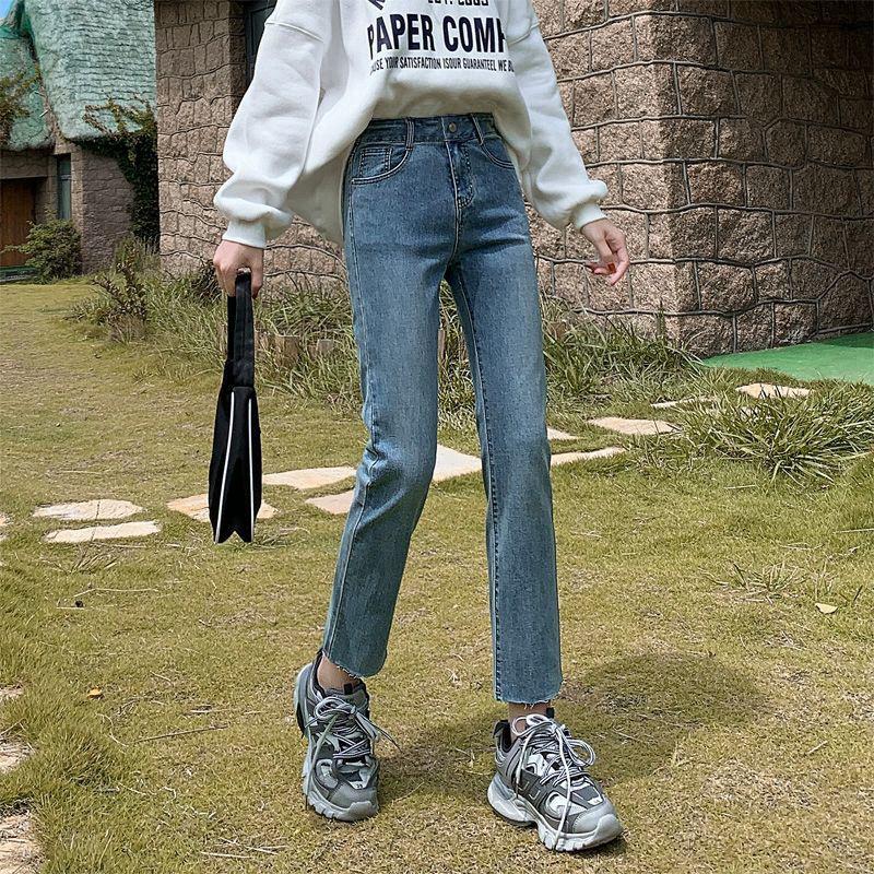 Women's Retro High-Waist Elastic Straight Jeans - Autumn 2021 Collection