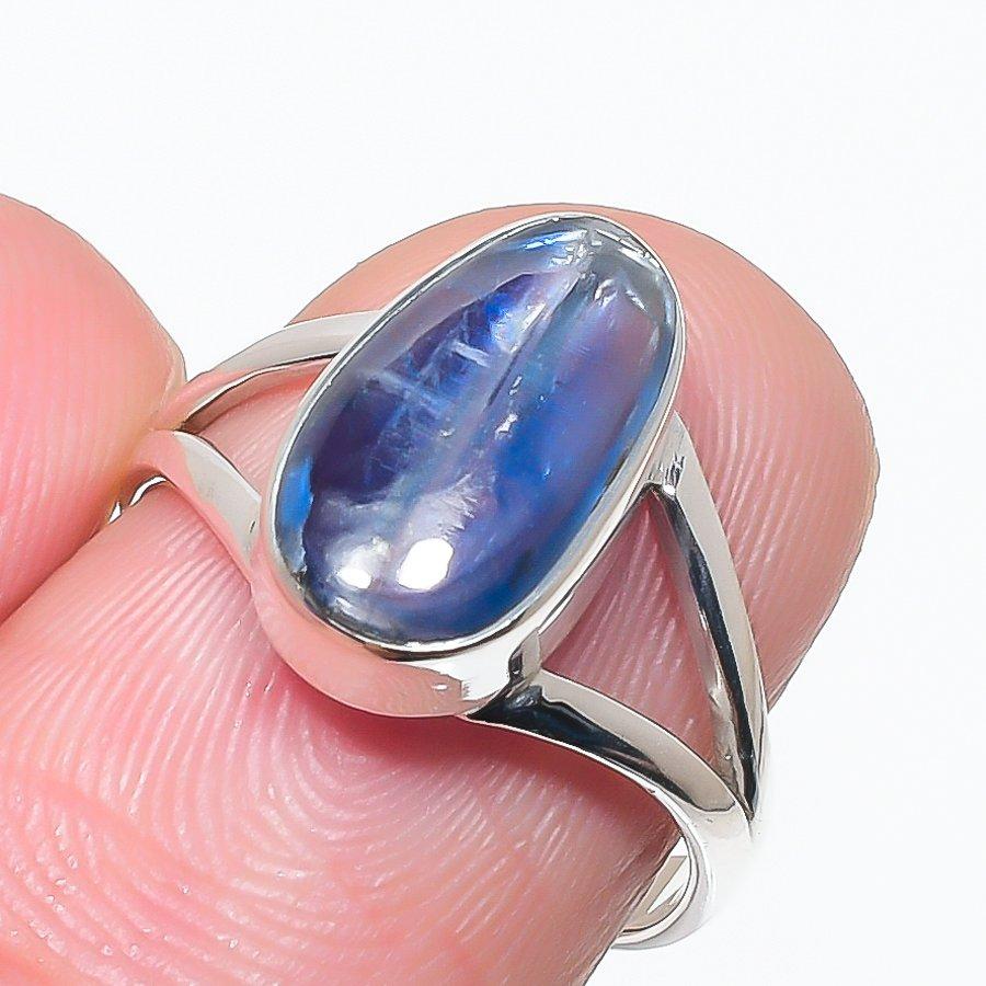 

Natural Blue Kyanite Gemstone Handmade 925 Solid Silver Jewelry Ring Size 7 c4Y61